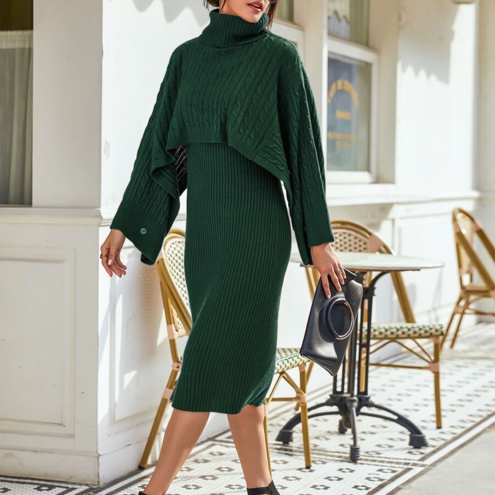 turtleneck ribbed classic knit sweater dress wine - Picture 7 of 10